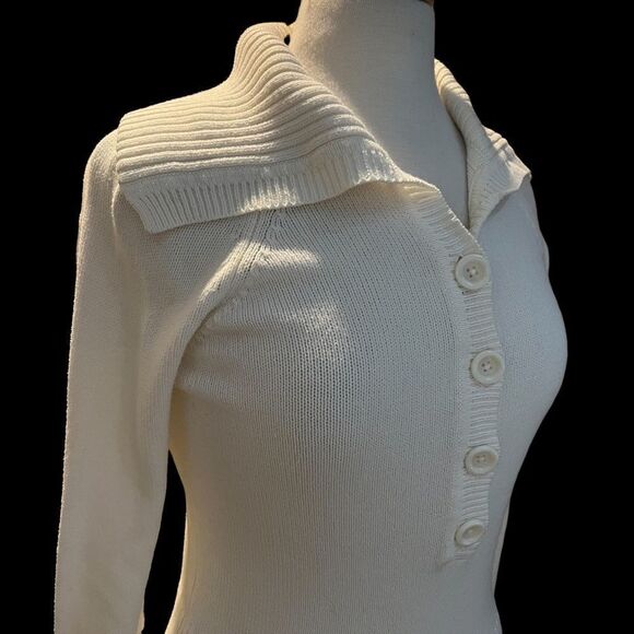 LOFT White Cable Knit Long Sleeve Large Collar Sweater size M - Picture 9 of 12